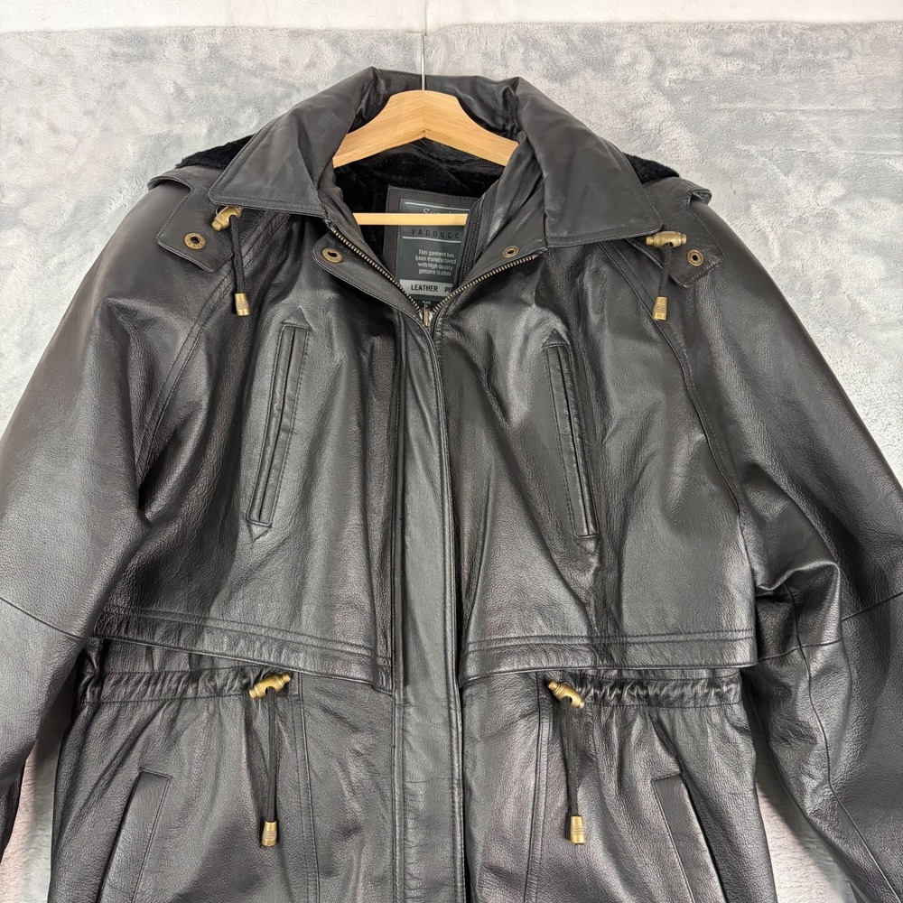 Vintage 80s Sergio Vadducci Black Leather Hooded Jacket Size XL NEW! - Picture 3 of 10